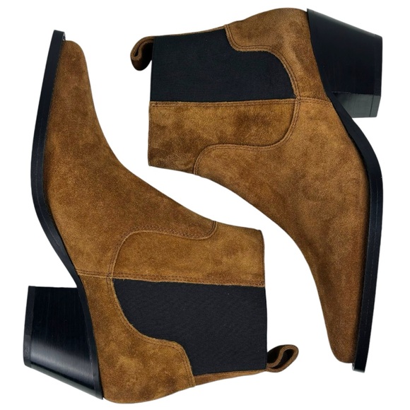 NWOT EVERLANE THE WESTERN RUSSET BROWN SUEDE LEATHER SLIP ON HEELED ANKLE BOOTS - Picture 5 of 14